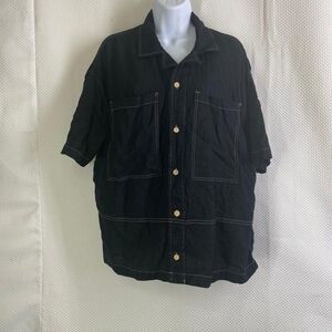 : Zara WOMEN'S  Black Contrast Stitch Button Down Shirt Size S